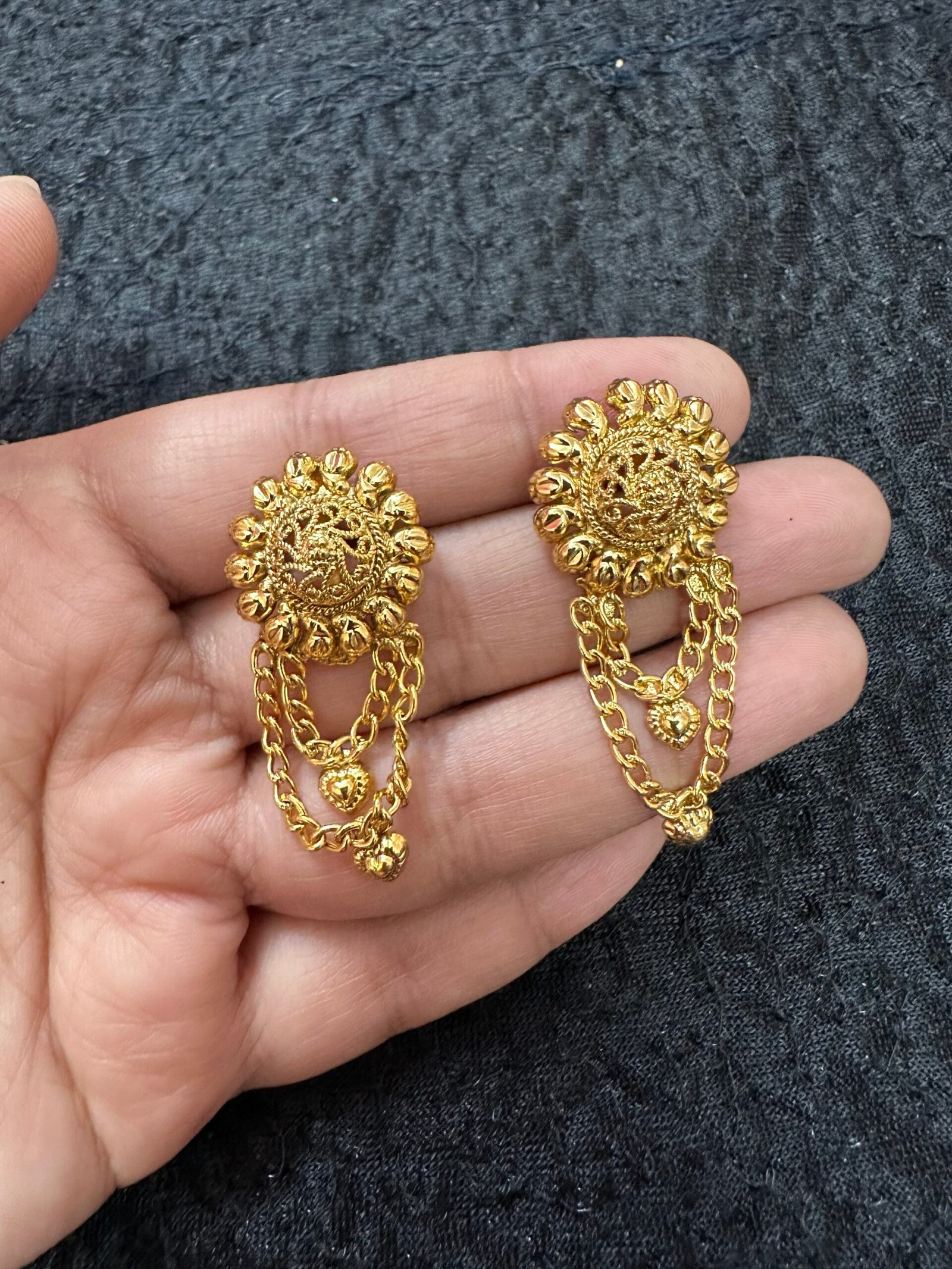 Golden Studs With Hanging chain