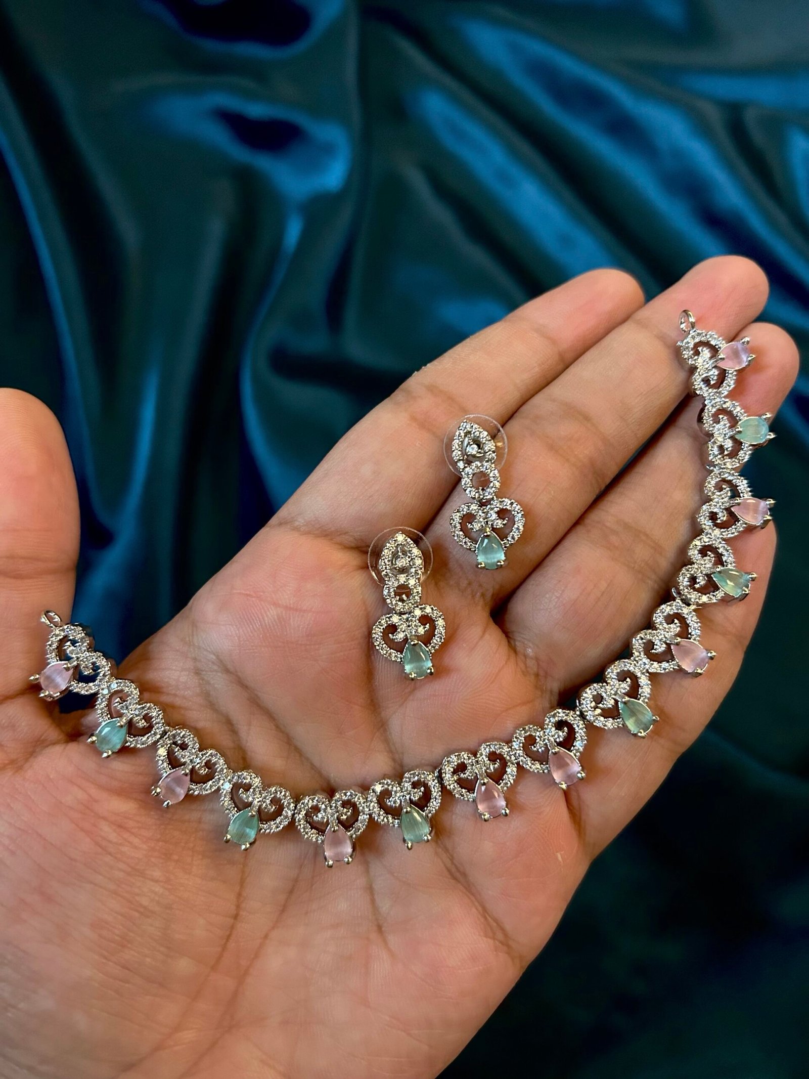 AD necklace Set - Mint and Pink