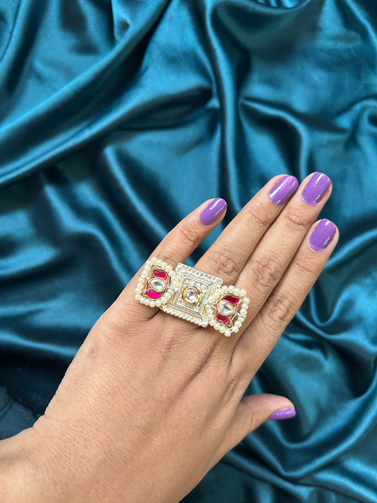 Silver Tone Ring - Ruby