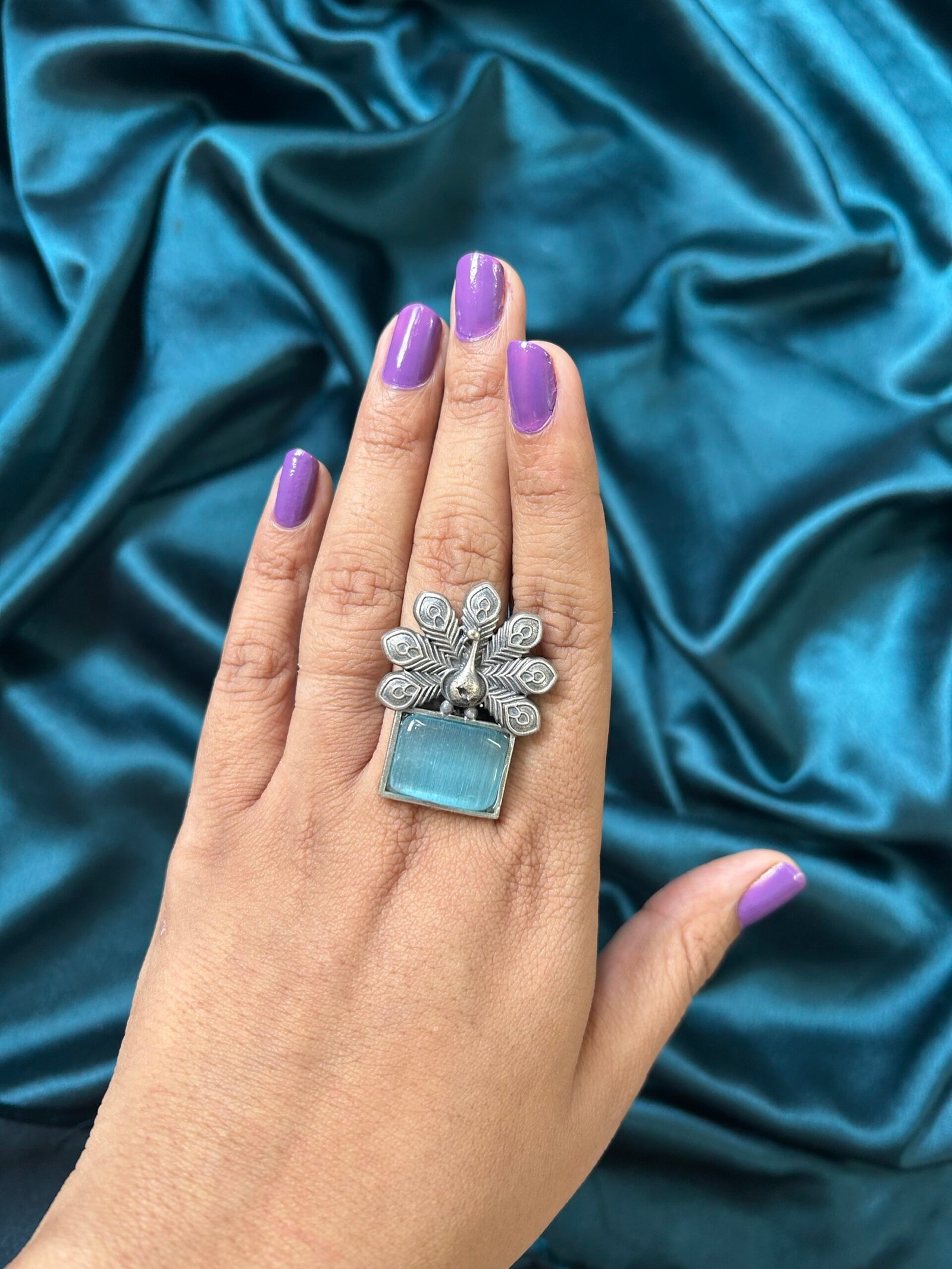 Peacock Ring Silver Replica - Blue