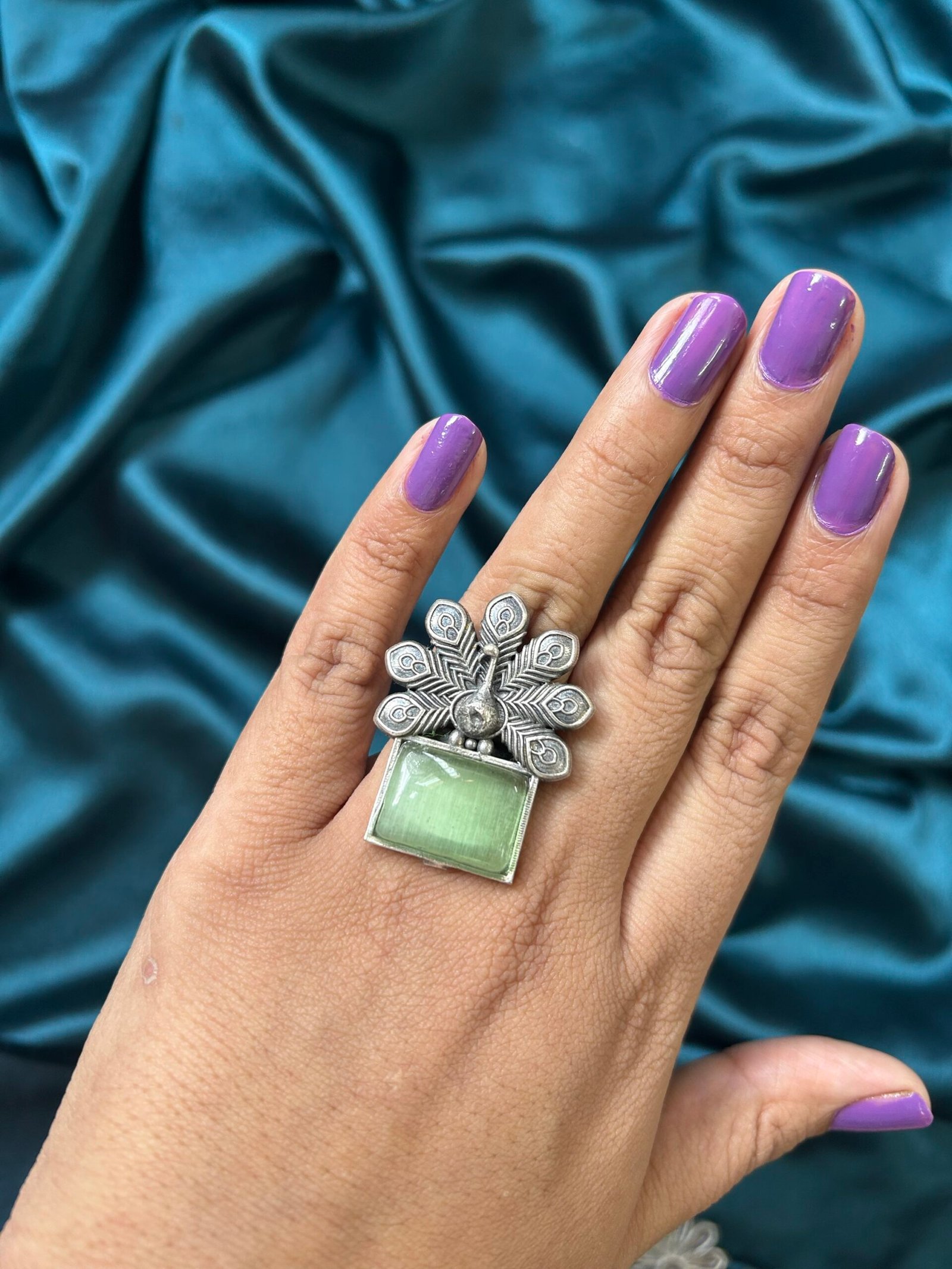 Peacock Ring Silver Replica - Parrot Green