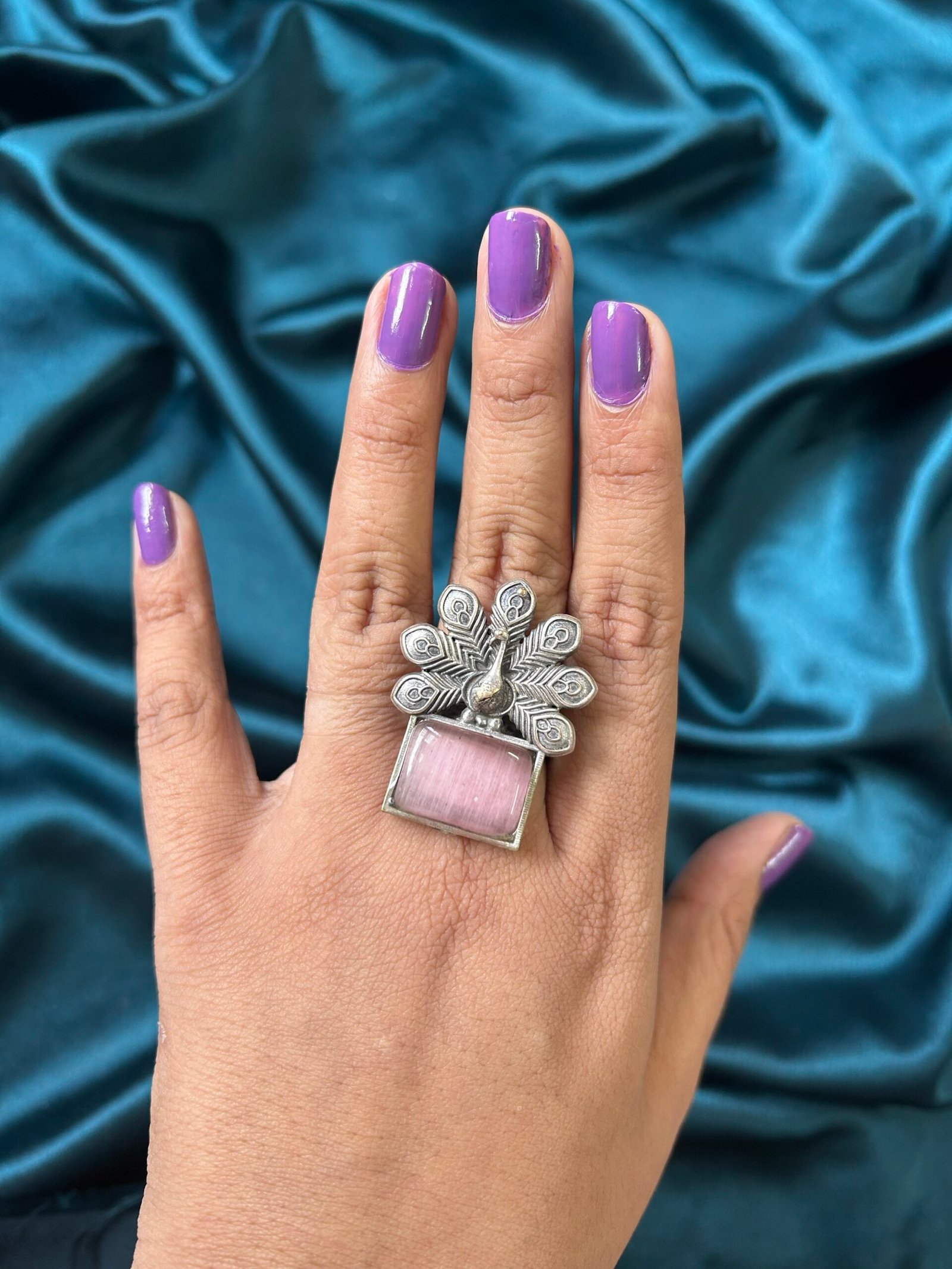 Peacock Ring Silver Replica - Pink