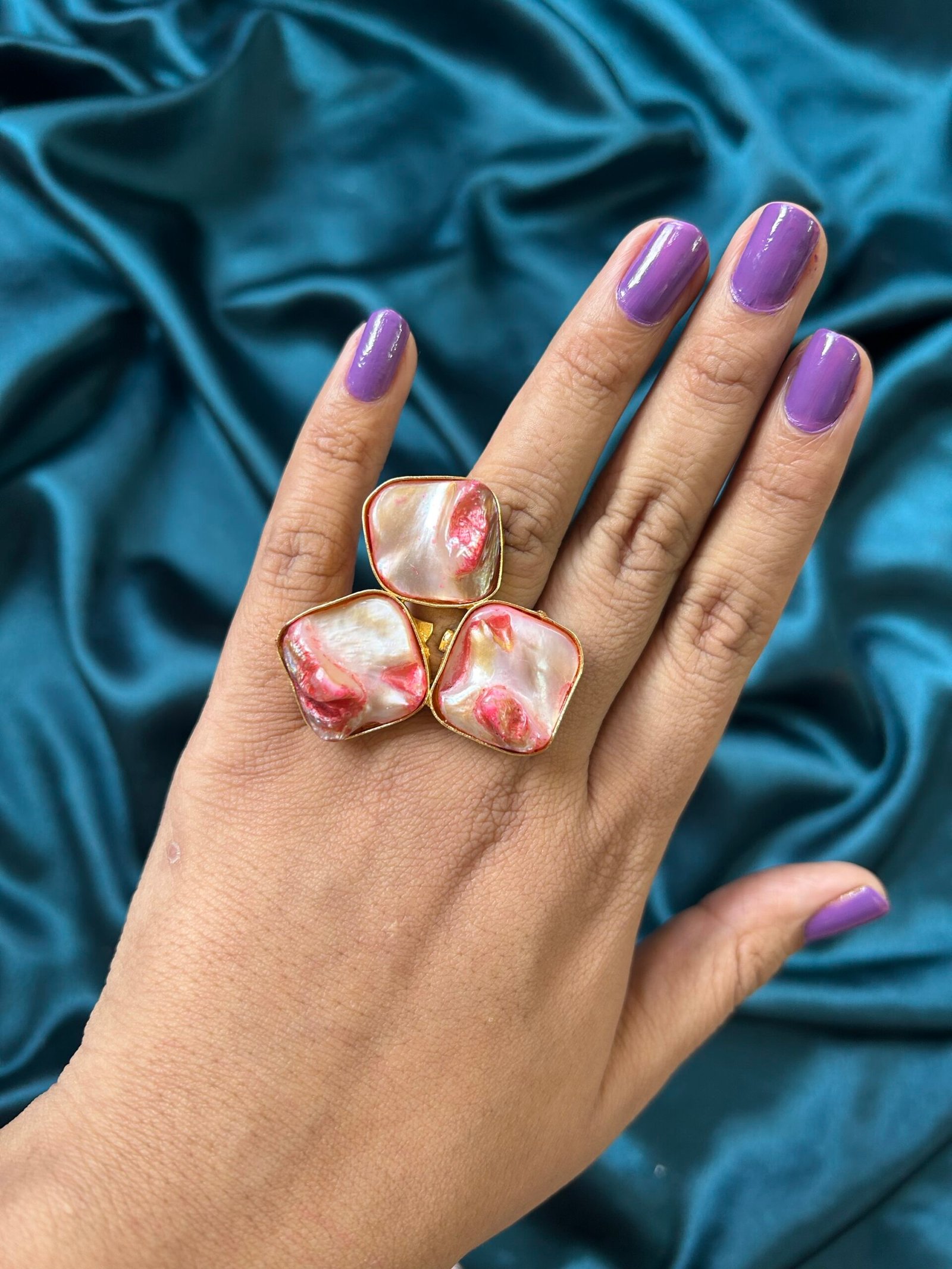 Brass Stone Ring - Pink