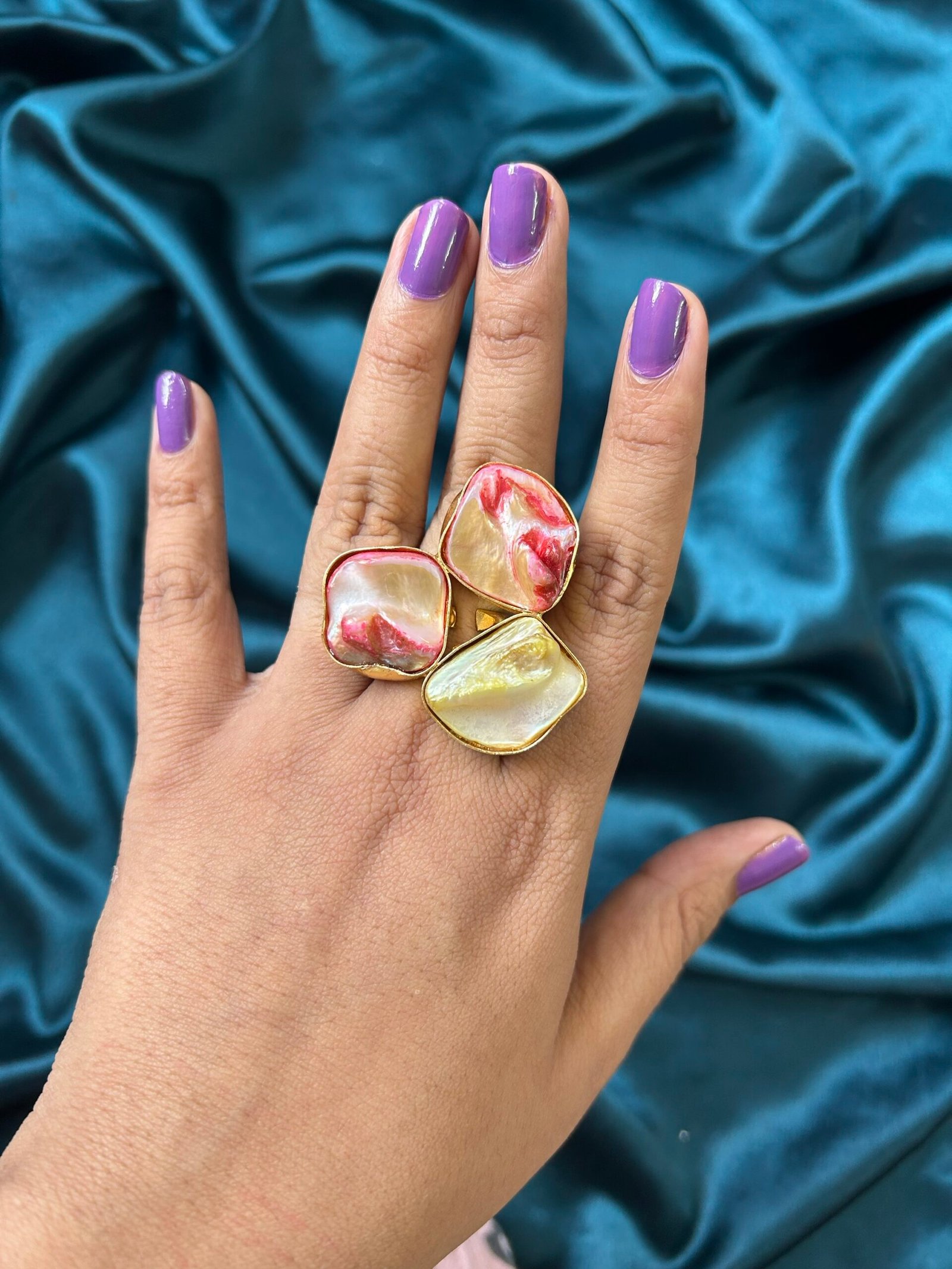 Brass Stone Ring - Pink White
