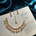 AD Golden Polish Necklace Set With Earrings and Mangtika - Champagne