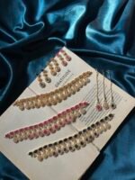 AD Golden Polish Necklace Set With Earrings and Mangtika - Blue - Image 3