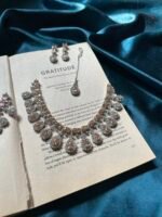 AD Necklace Set With Earrings and Mangtika - Champagne