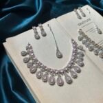 AD Necklace Set With Earrings and Mangtikha - Pink