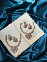AD Mehendi Polish Necklace Set With earrings - Ruby - Image 2