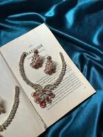 AD Mehendi Polish Necklace Set With earrings - Ruby