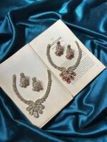 AD Mehendi Polish Necklace Set With earrings - Ruby - Image 3