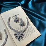 AD Silver Necklace Set With Earrings - Blue