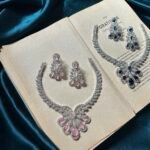 AD Silver Necklace Set With Earrings - Pink