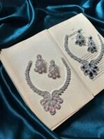 AD Silver Necklace Set With Earrings - Blue - Image 3