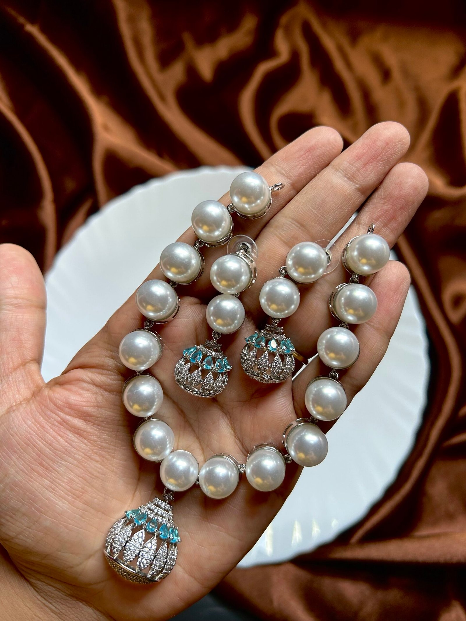 AD Sophia Pearl Necklace - Sky Blue