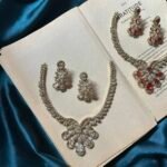 AD Mehendi Polish Necklace Set With Earrings - Silver