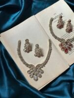 AD Mehendi Polish Necklace Set With earrings - Ruby - Image 5