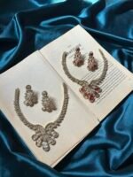 AD Mehendi Polish Necklace Set With earrings - Ruby - Image 4