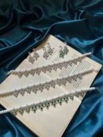AD Pearl Necklace Set With Earrings - Green - Image 5