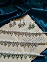 AD Pearl Necklace Set With Earrings - Pink - Image 6