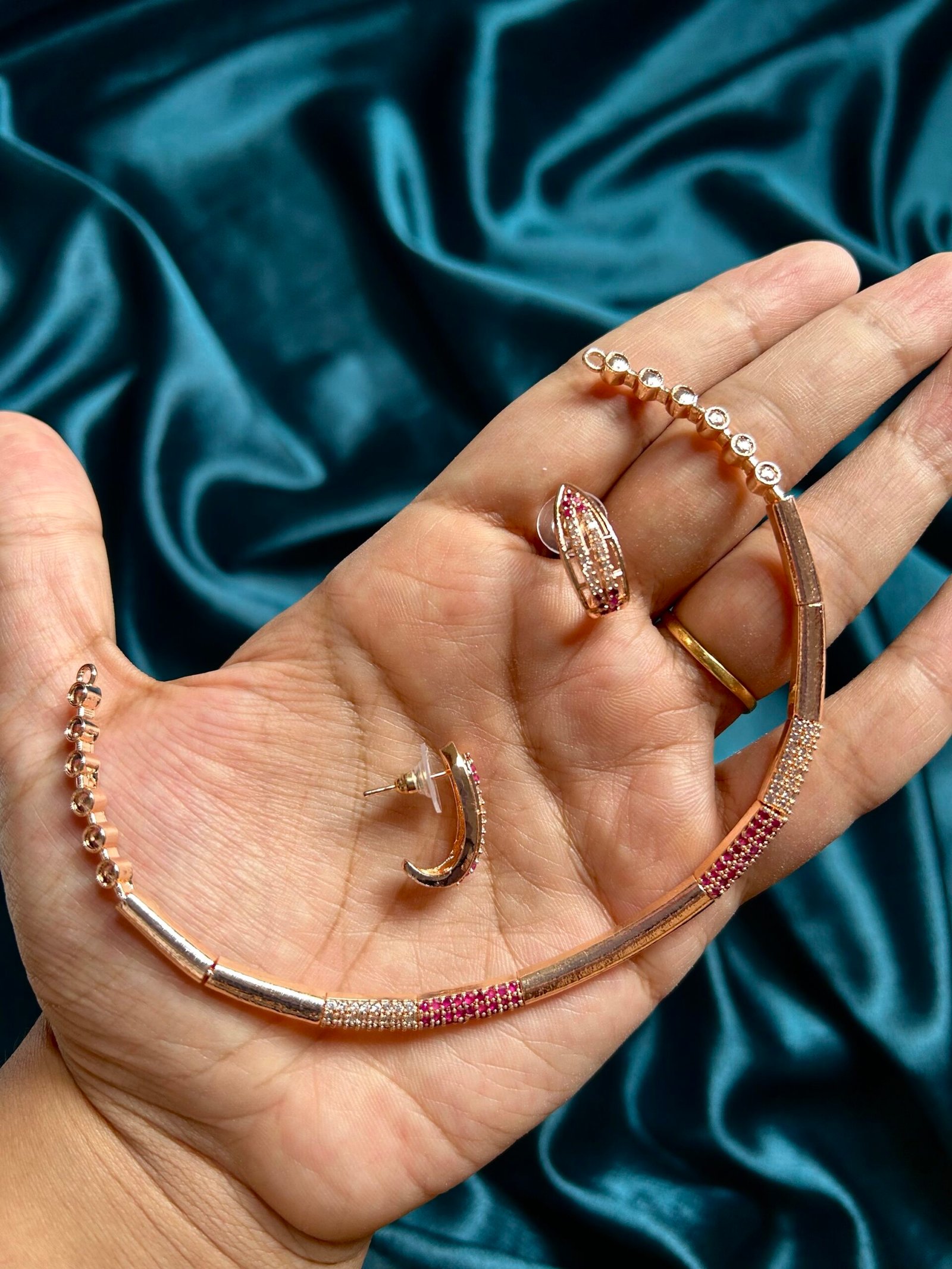 AD Rose Gold Pink Necklace Set