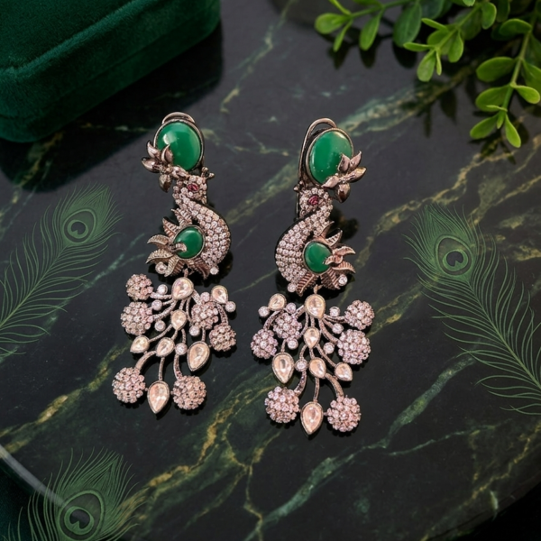 Moissanite Green Peacock Earrings