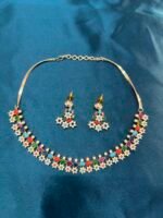 Navratan Pearl Necklace Set With Earrings - Multi - Image 3