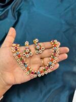 Navratan Pearl Necklace Set With Earrings - Multi - Image 7