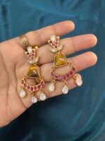 Tyani Tiger Stone Earrings - Ruby - Image 2
