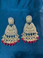 Statement Kundan earrings - Red - Image 3