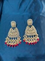 Statement Kundan earrings - Red - Image 2