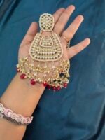 Statement Kundan earrings - Red - Image 5