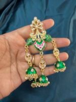 Kundan Meenakari Earrings - Green - Image 3