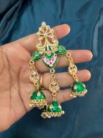 Kundan Meenakari Earrings - Green - Image 4