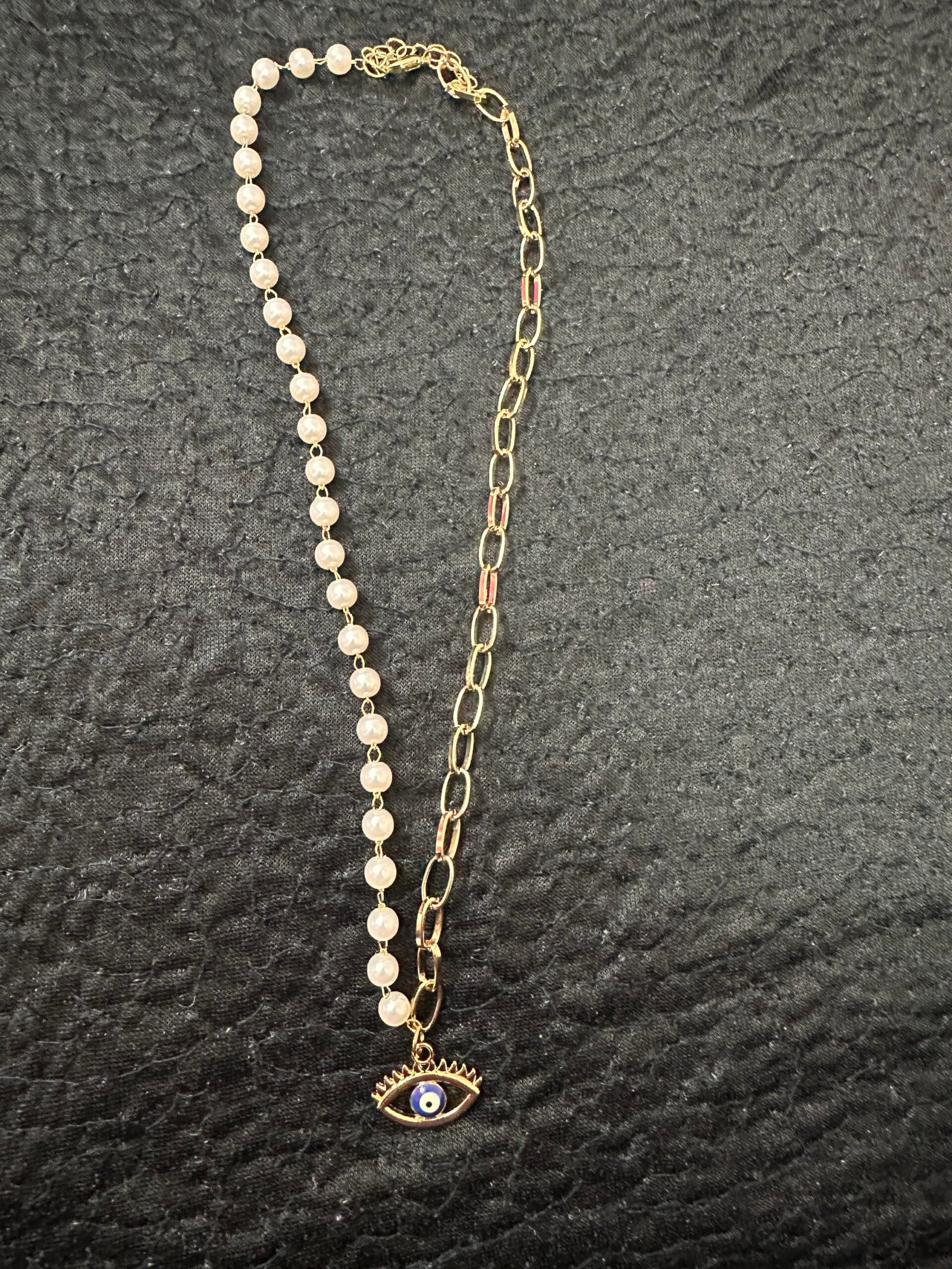 Evil Eye Chain With Half Pearl Chain