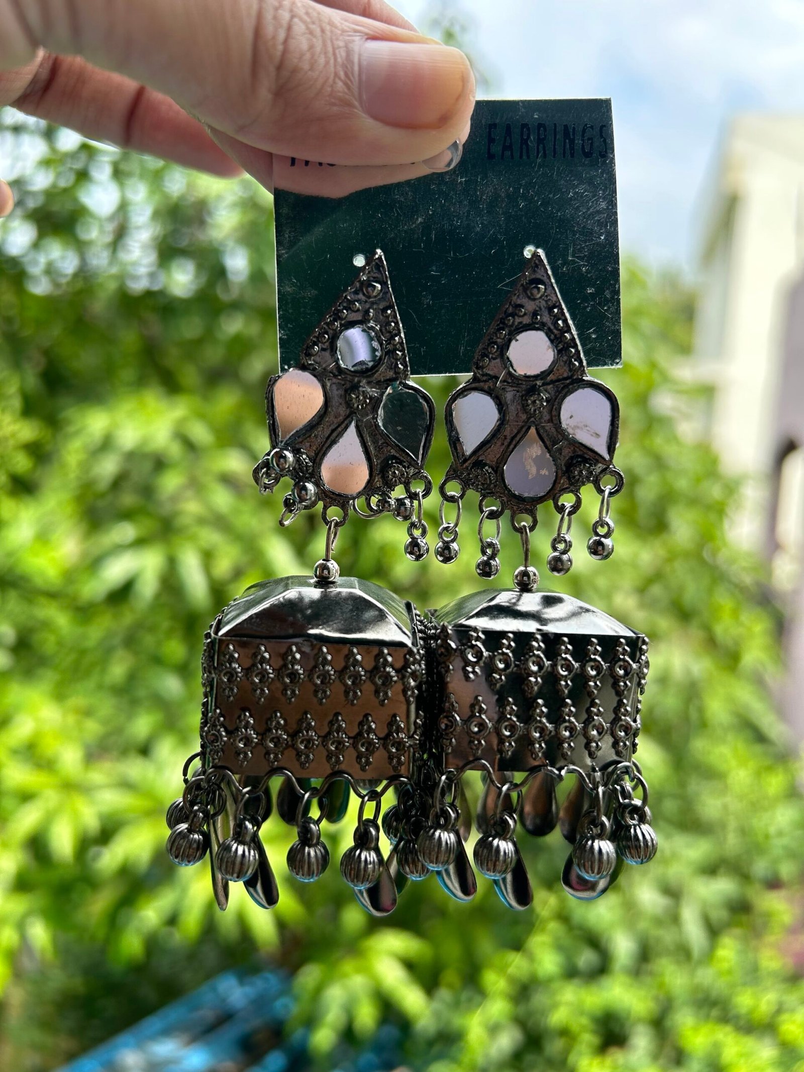Oxidise Tri Earrings