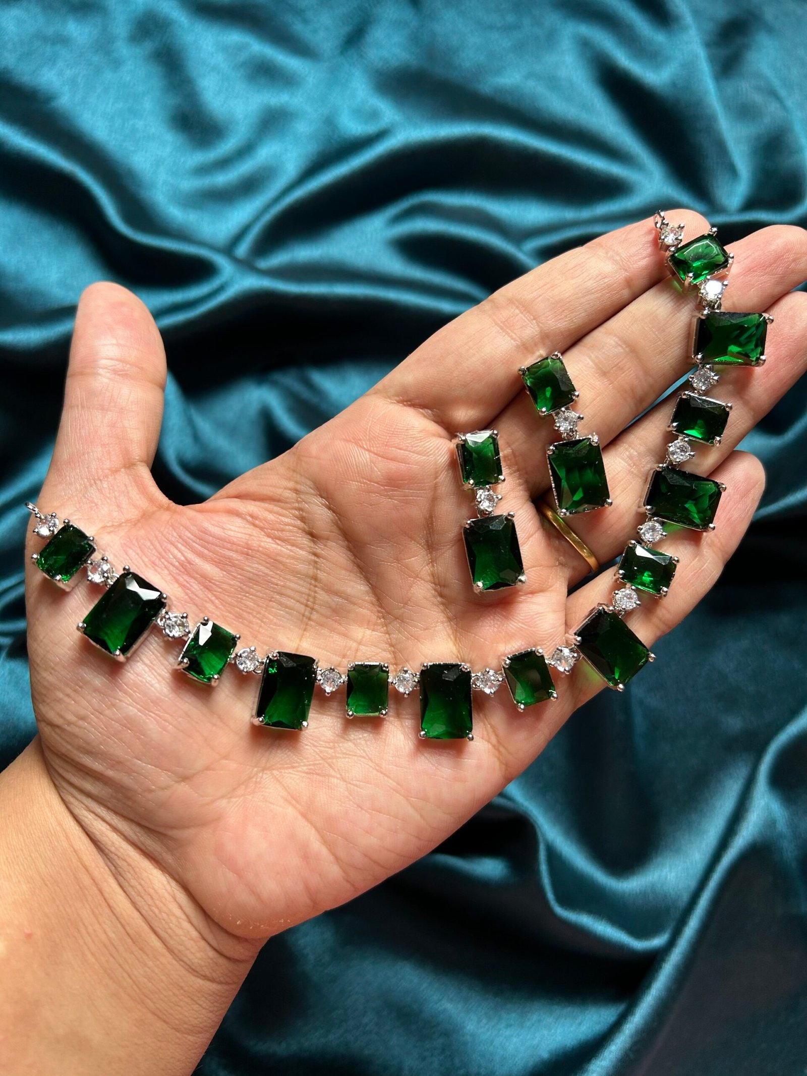 Kanchi AD Necklace Set - Green