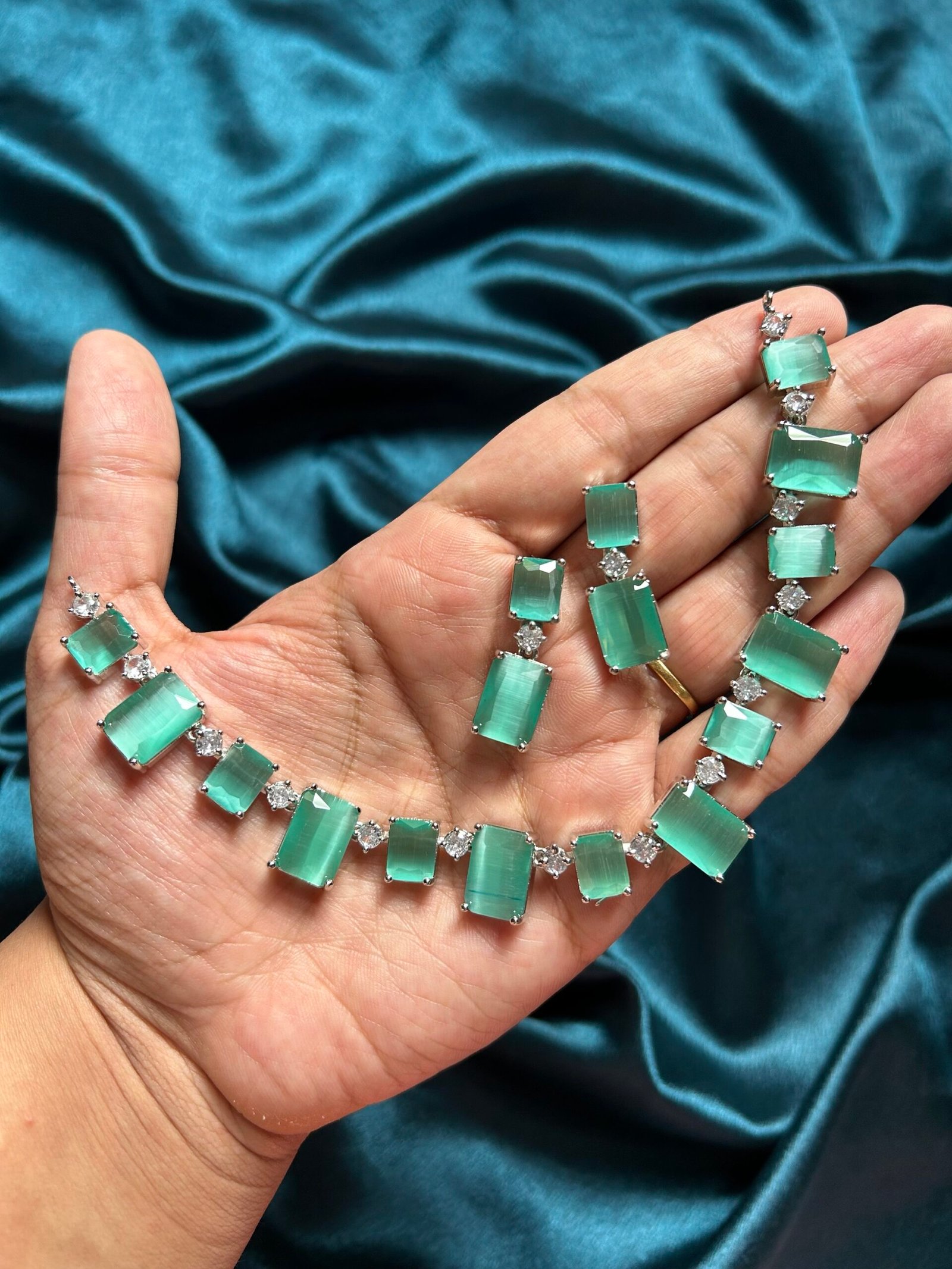 Kanchi AD Necklace Set - Mint