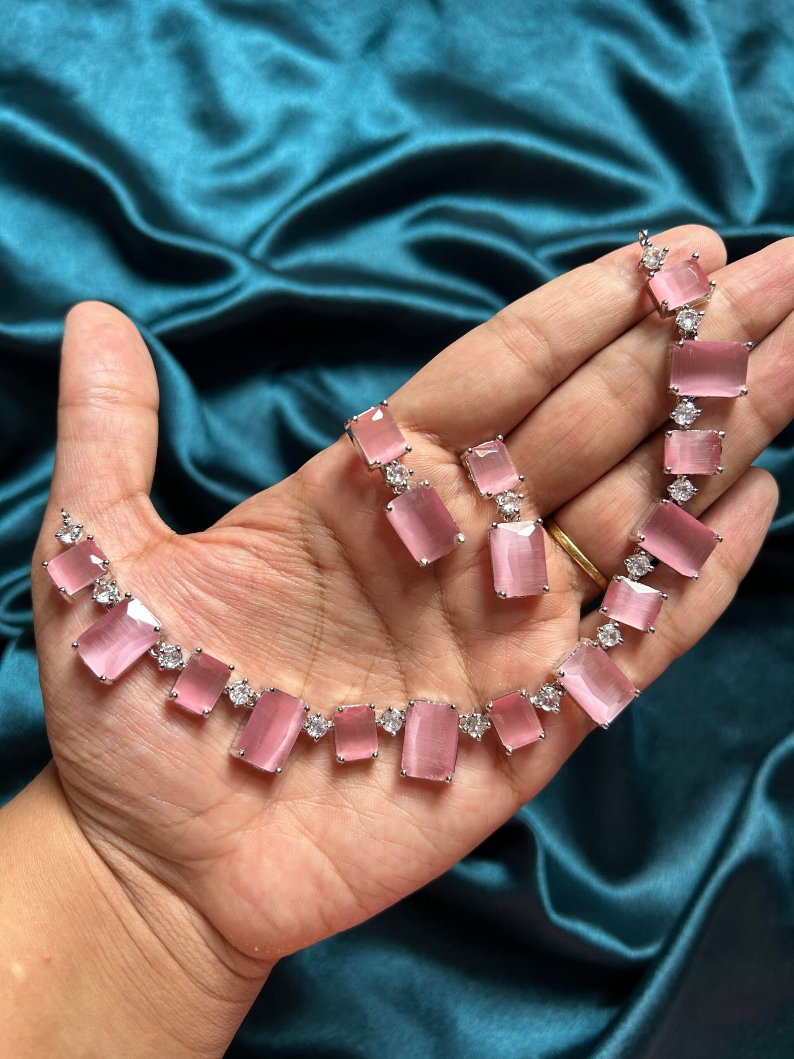 Kanchi AD Necklace Set - Pink
