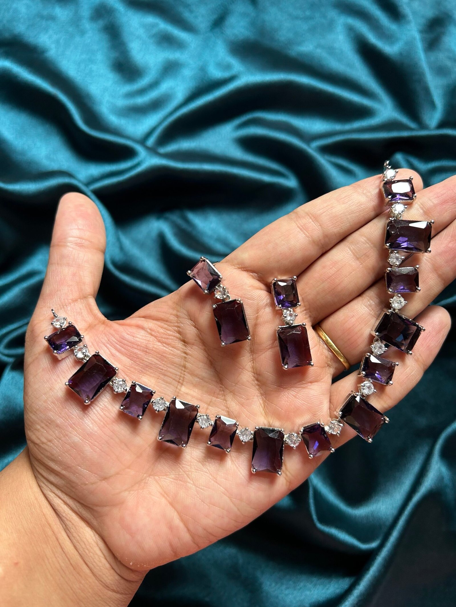 Kanchi AD Necklace Set - Purple