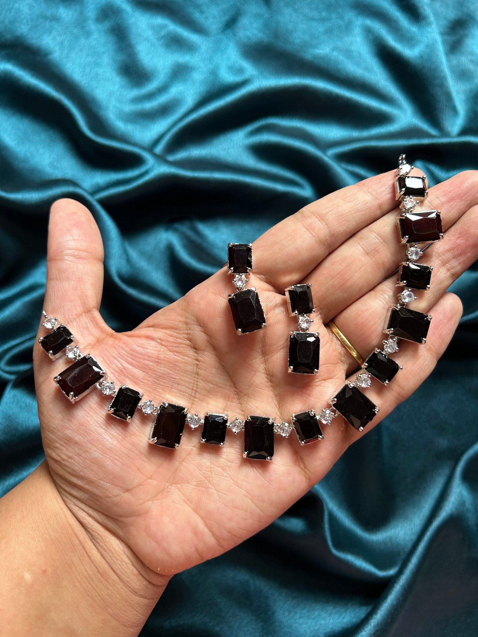 Kanchi AD Necklace Set - Black