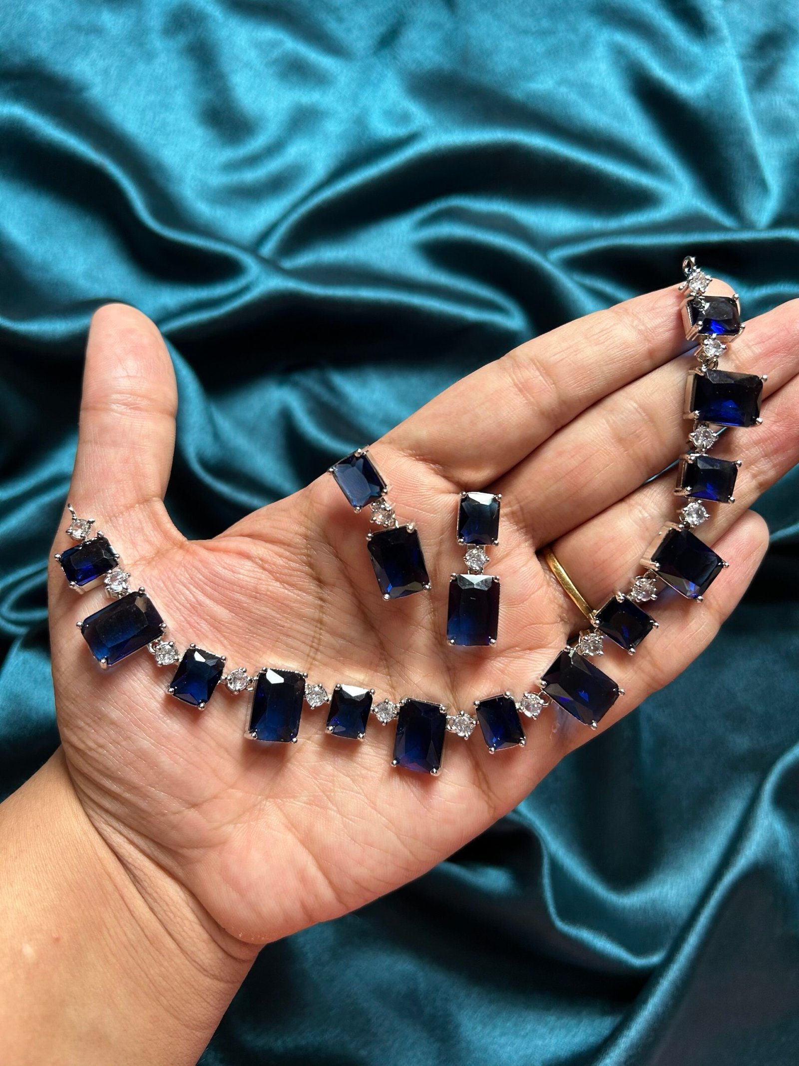 Kanchi AD Necklace Set - Blue