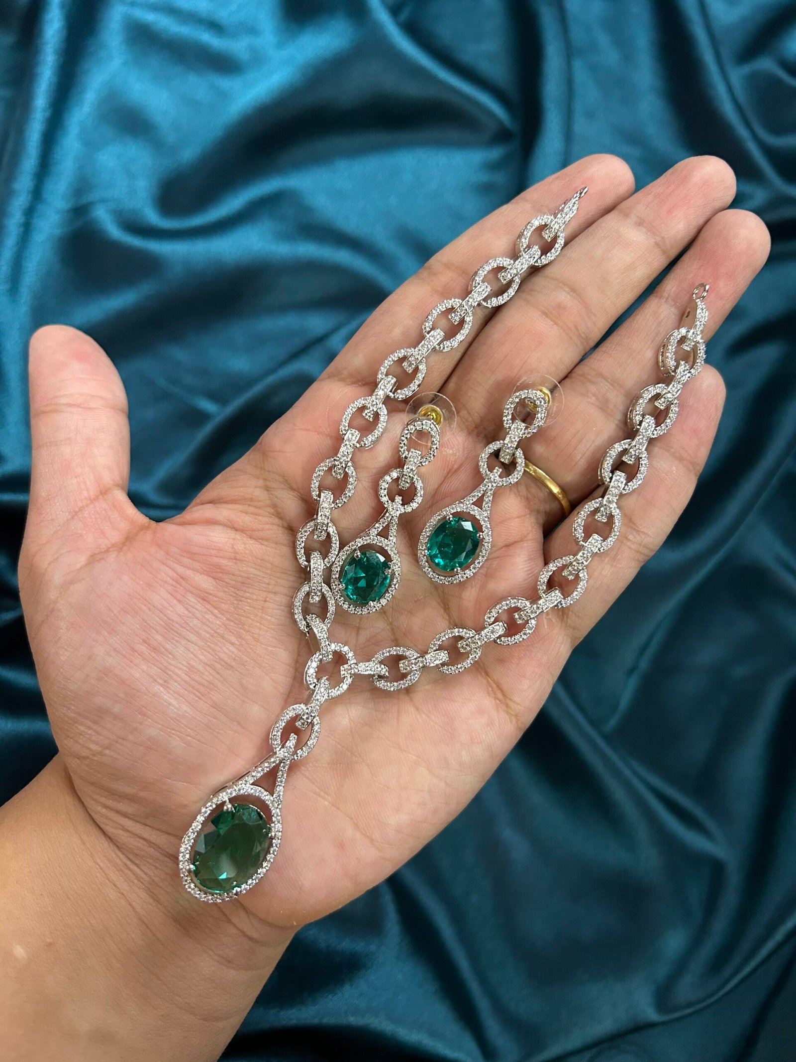 AD Necklace Set - Sea Green
