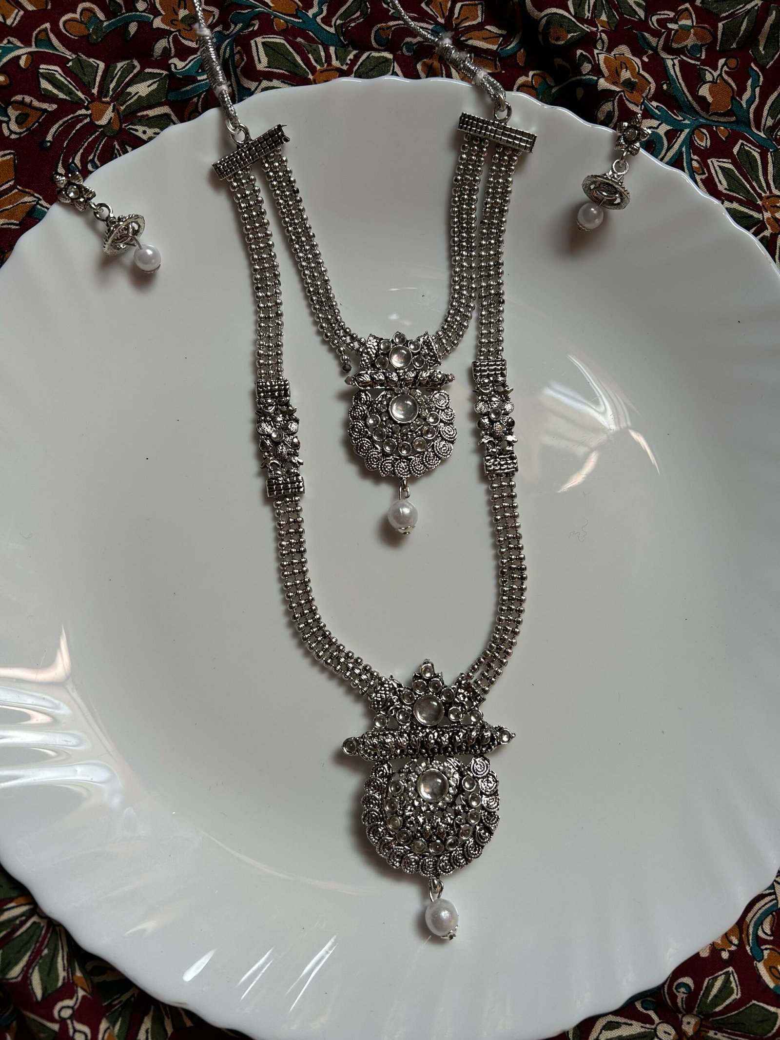 Oxidise Long Double Necklace Set