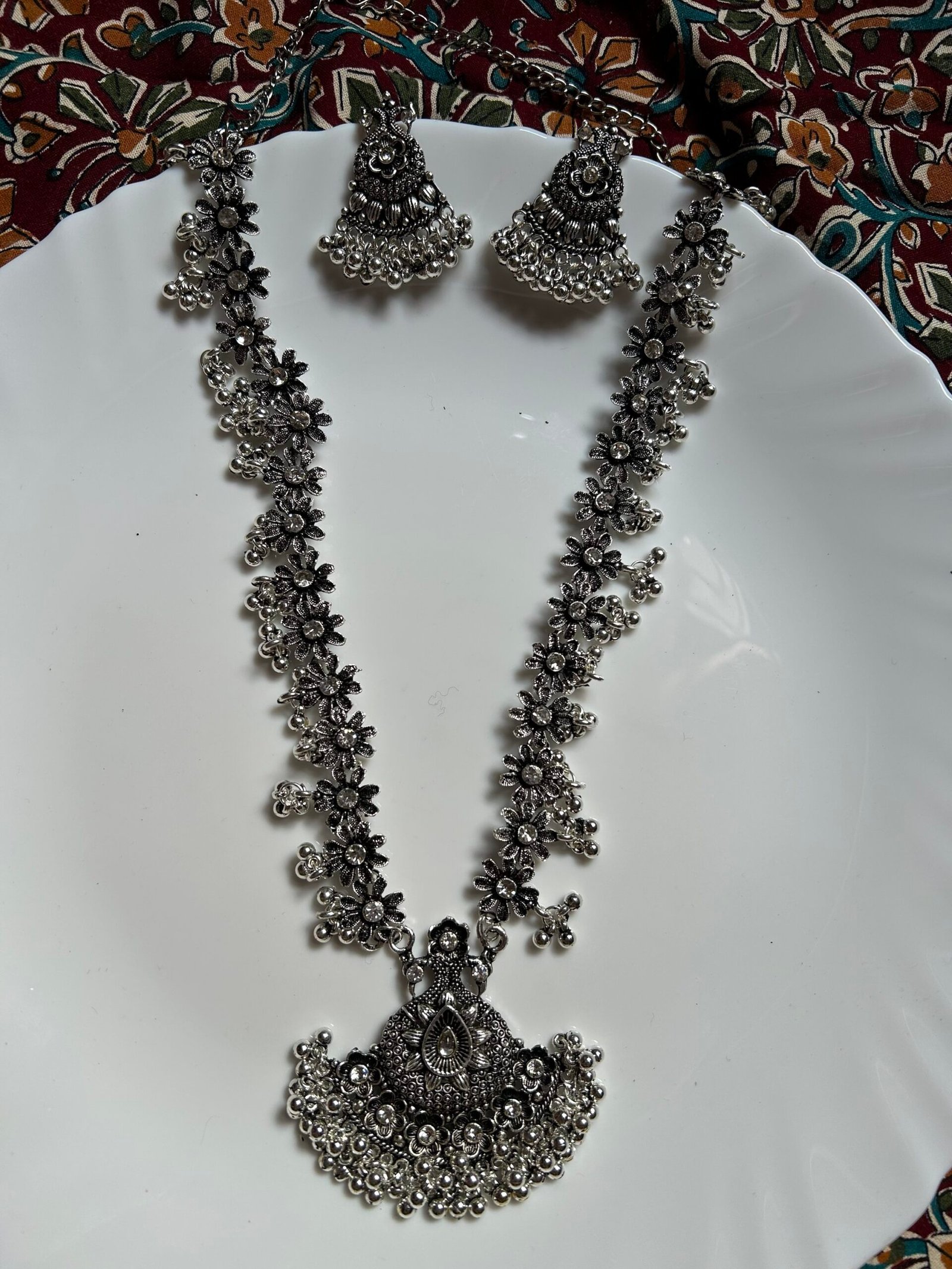 Oxidise Long Necklace Set
