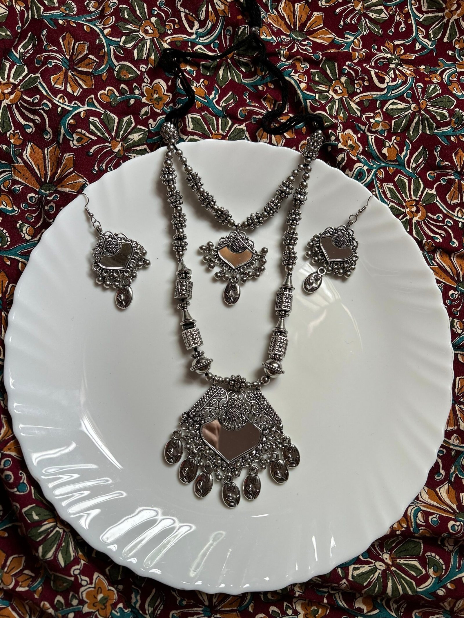 Oxidise Double Necklace Set