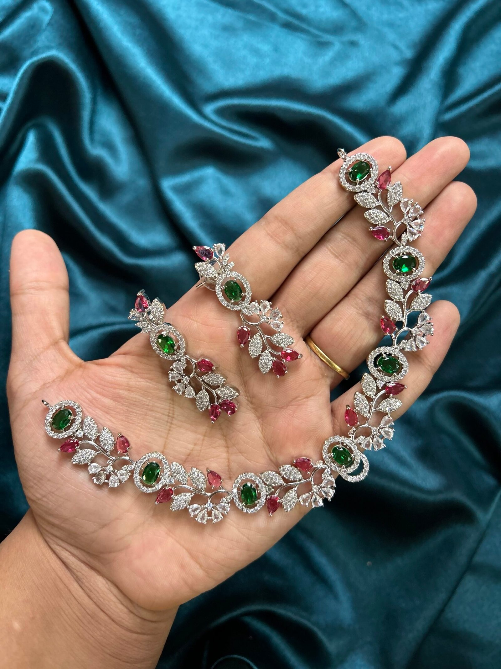 AD Necklace Set - Green and Ruby
