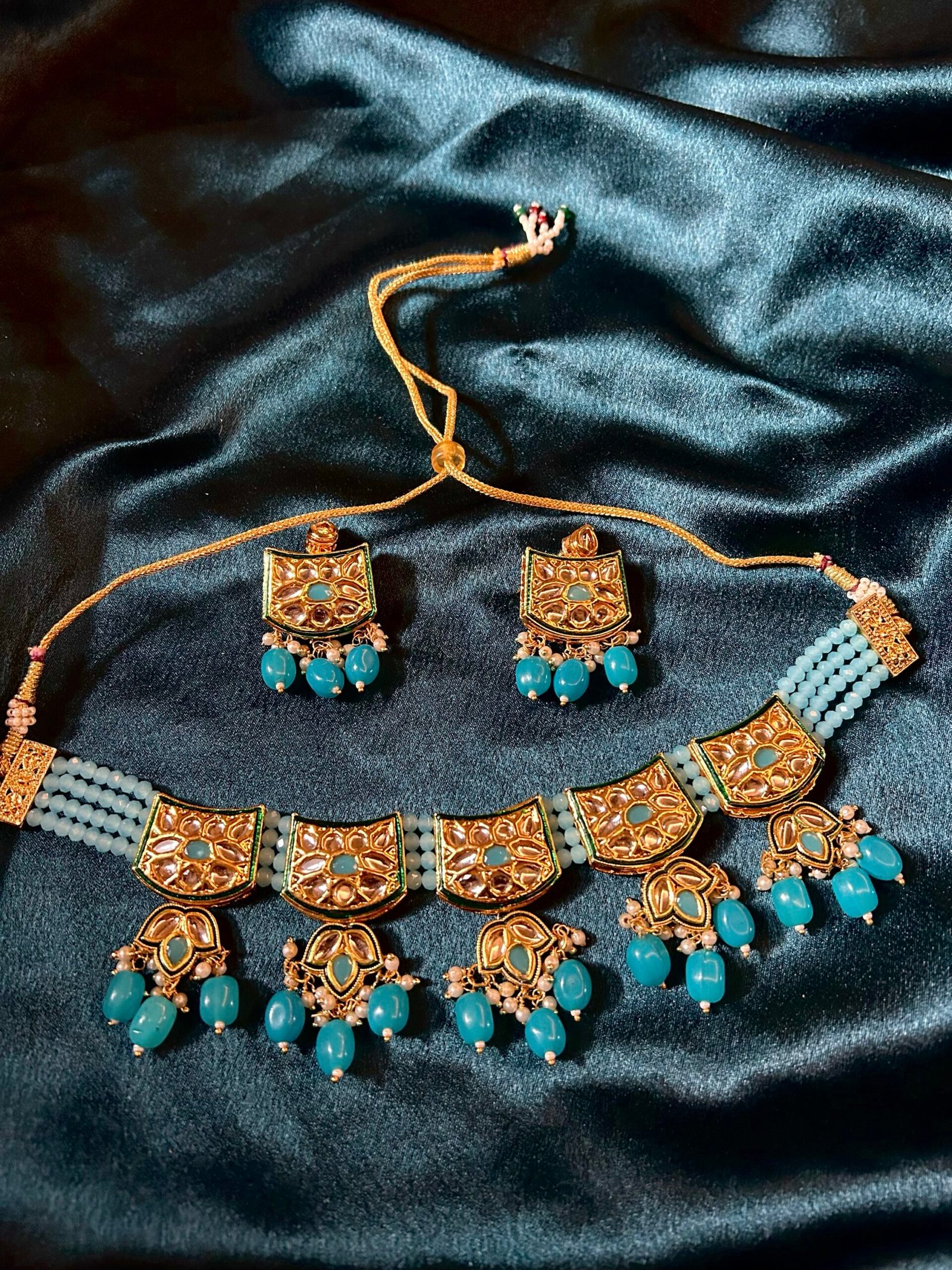 Kundan Necklace Set - Sky Blue