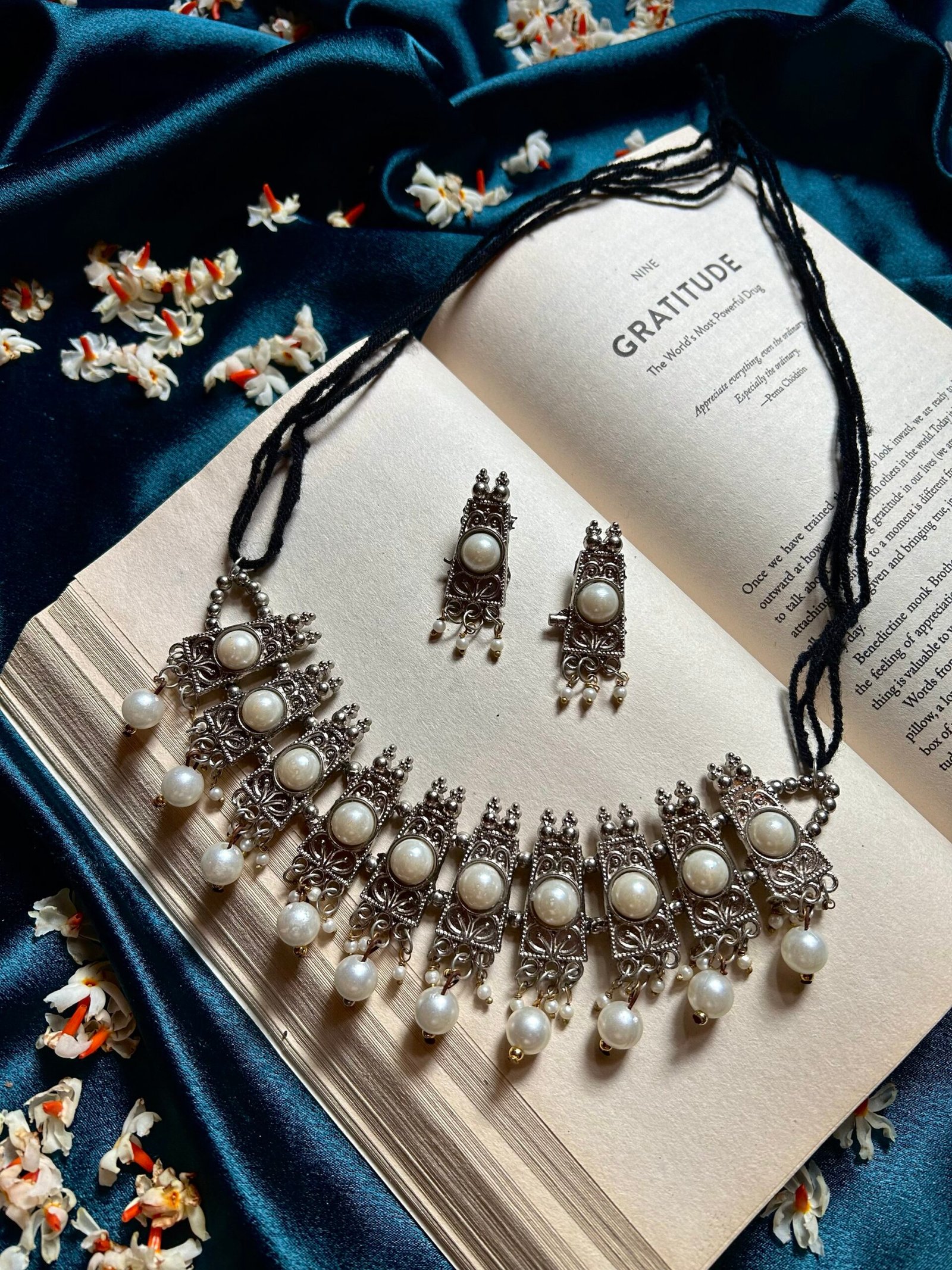 Oxidise Pearl Necklace Set