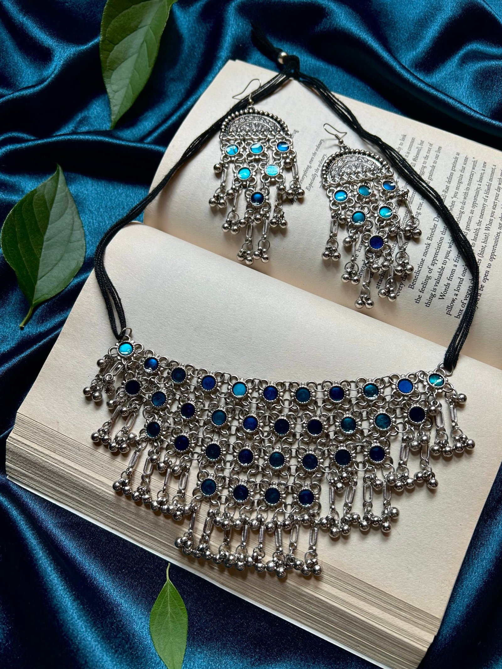 Oxidise Blue Necklace Set